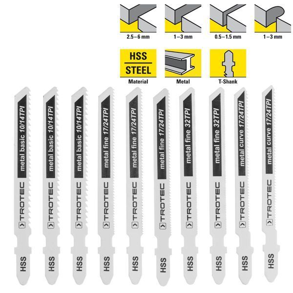 Набір пиляльних полотен для електролобзика Trotec 10 pieces Metal Set (6215001131) купити в Україні