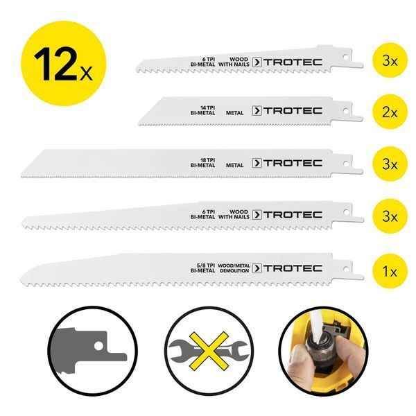 Набір пиляльних полотен для пили шабельної Trotec 12 pieces Wood/Metal Set (6215001210) купити в Україні